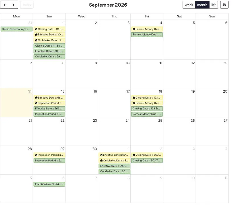 AFrame calendar showing transaction dates across a month